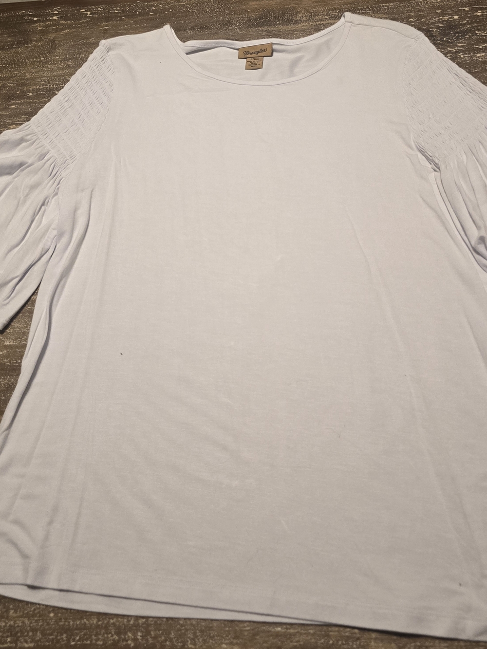 Wrangler White Smocked Shoulder Long Sleeve Top